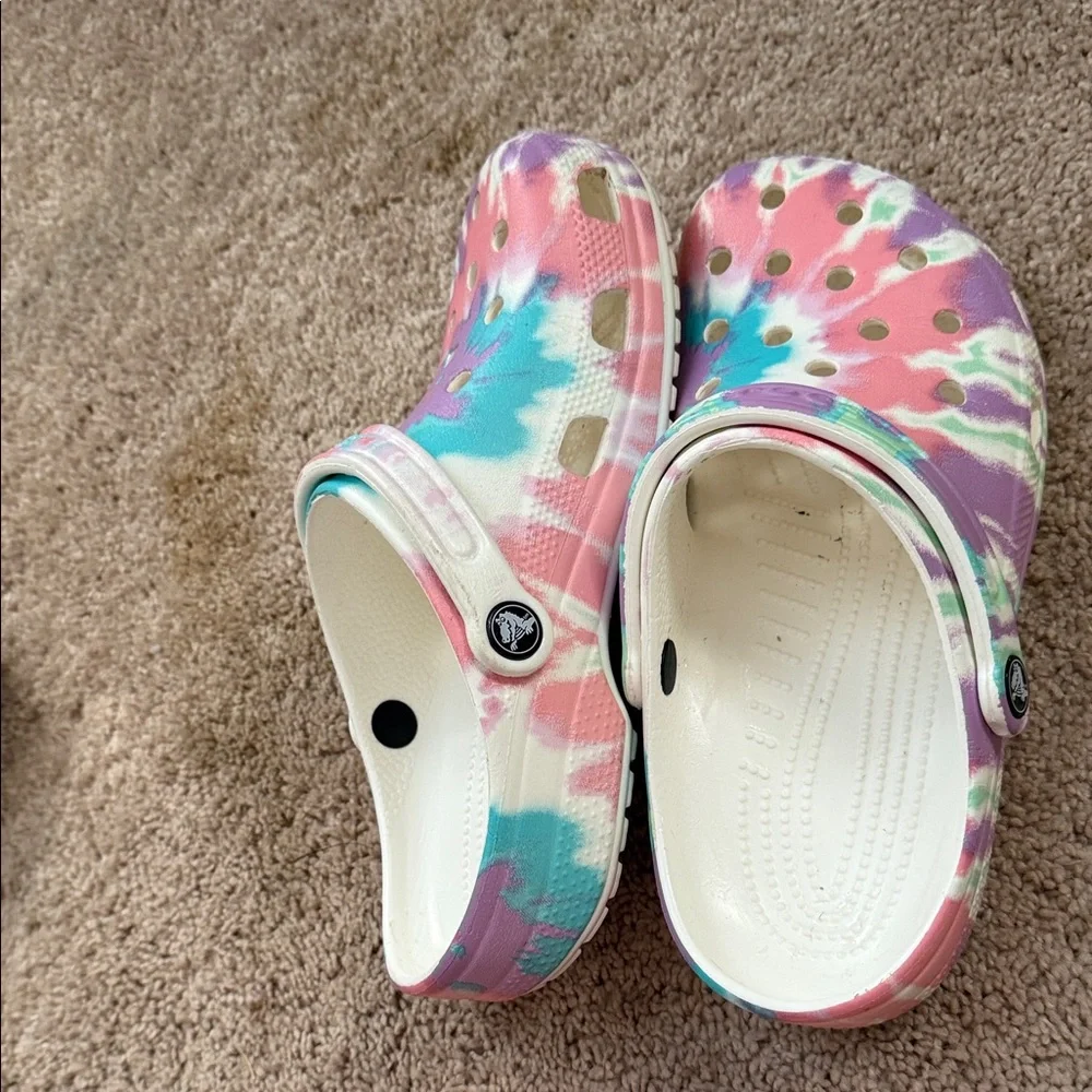 CROCS Women’s Classic Tie-Dye Clogs - Pink, Teal, Purple - Picture 2 of 5